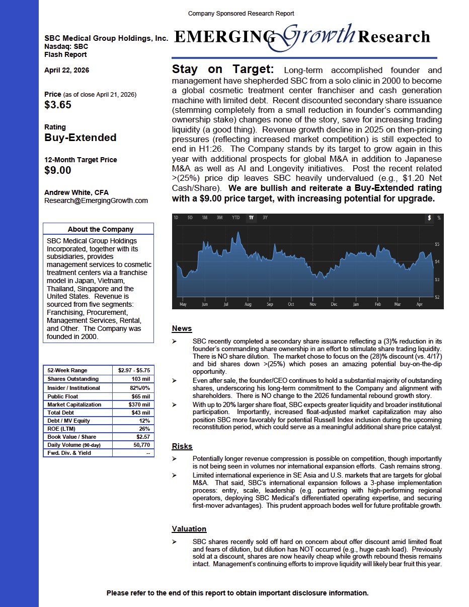 SBC Medical Group Holdings, Inc. (NASDAQ: SBC) Emerging Growth Research Report – April 22, 2026